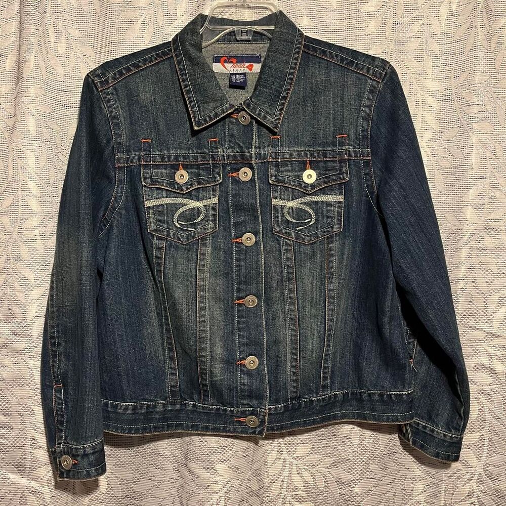 VTG Mwah Jeans Denim Jacket Dark Wash 18/20W Y2K Embroidered